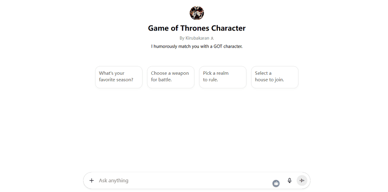 chatgpt game of thrones chatbot