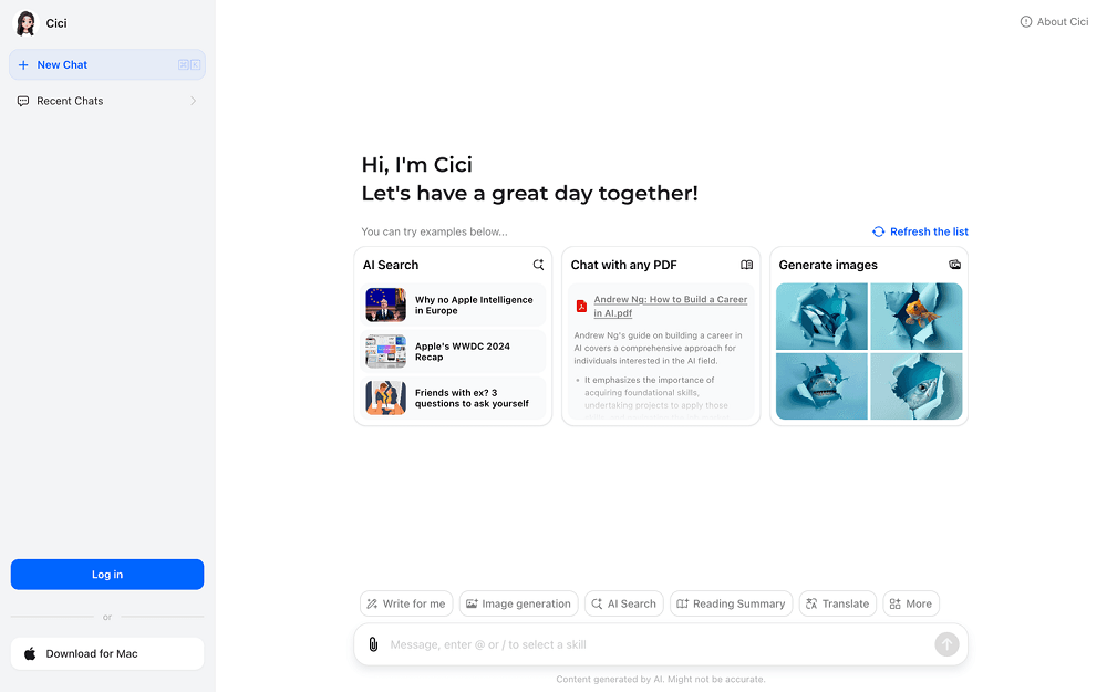 cici ai online screenshot