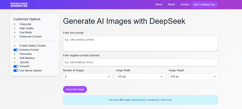 deepseep image generator interface