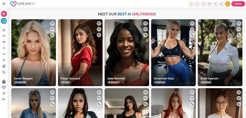 dreamgf ai chatbot interface width=