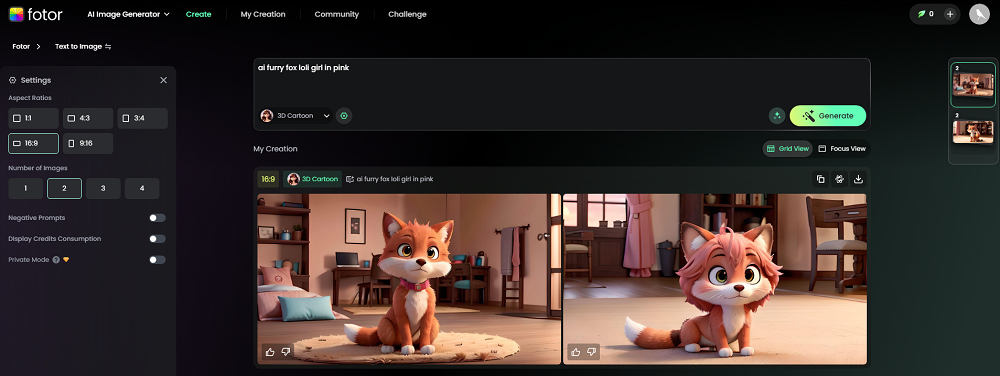 fotor furry ai image generator interface