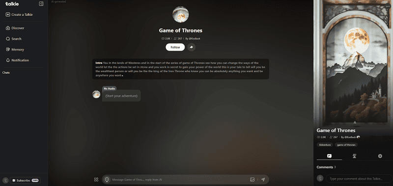 talkie online got chatbot