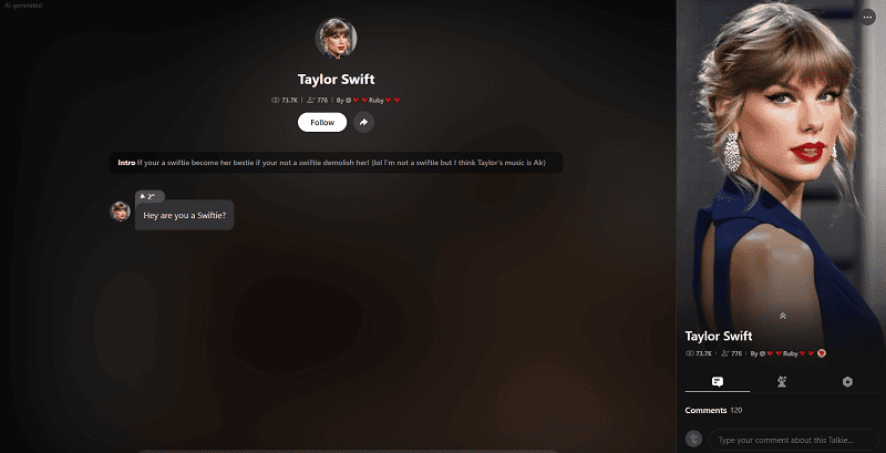 talkie taylor swift ai chat